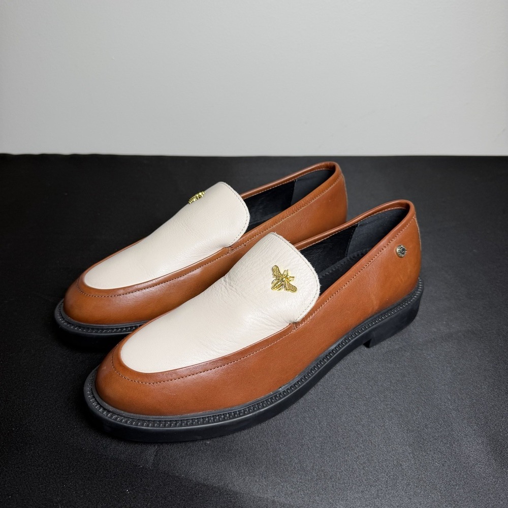 Copenhagen Shoes Leather Loafers 41 Brown Cream Gold Bee Womens CS7776 Lets Walk